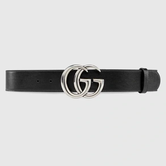 Gucci Black and Silver Leather Belt with Iconic GG Buckle Gucci | Accessories | Gucci Black And Silver Leather Belt  main image 2